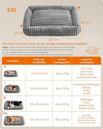 Feandrea Ортопедичне ліжко для собак, велике, з м'яким покриттям, 91 x 68 x 18 см, PGW312GD01 (XL 120 x 85 x 23 см, Сірий)