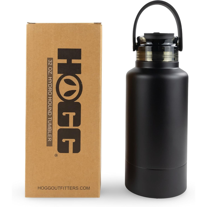 Водяна пляшка для собак Hogg Hydro Hound з нержавіючої сталі, ізольована, з неслизьким покриттям, чорний колір, 907.2 г