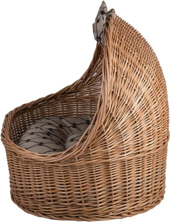 Кремова плетена хата для тварин e-wicker24 з лози з подушкою, кошик для котів і собак
