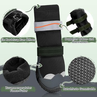 Чоботи для собак SlowTon - Водонепроникні зимові чоботи для собак, теплі чоботи від снігу з неслизькою гумовою підошвою та світловідбиваючими смугами, для собак маленьких та великих порід, розмір 5, чорний