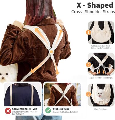 PETCUTE Сумка-переноска для собак та котів, зручна та безпечна, з регульованим ременем та знімним дном, бежева