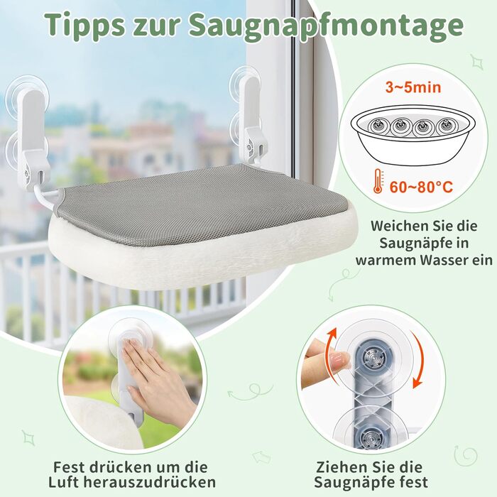 Кішка лежанка на вікно GUUSII HOME: розкладна, з 4 присосками, біла