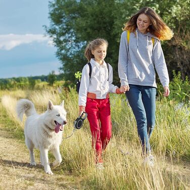Рулетка для собак нейлонова 8м, міцна, з металевим ланцюгом, для середніх та великих порід, сіра