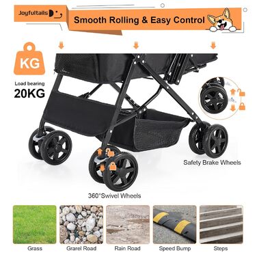 Складана візок для собак та котів, чорний, до 20 кг