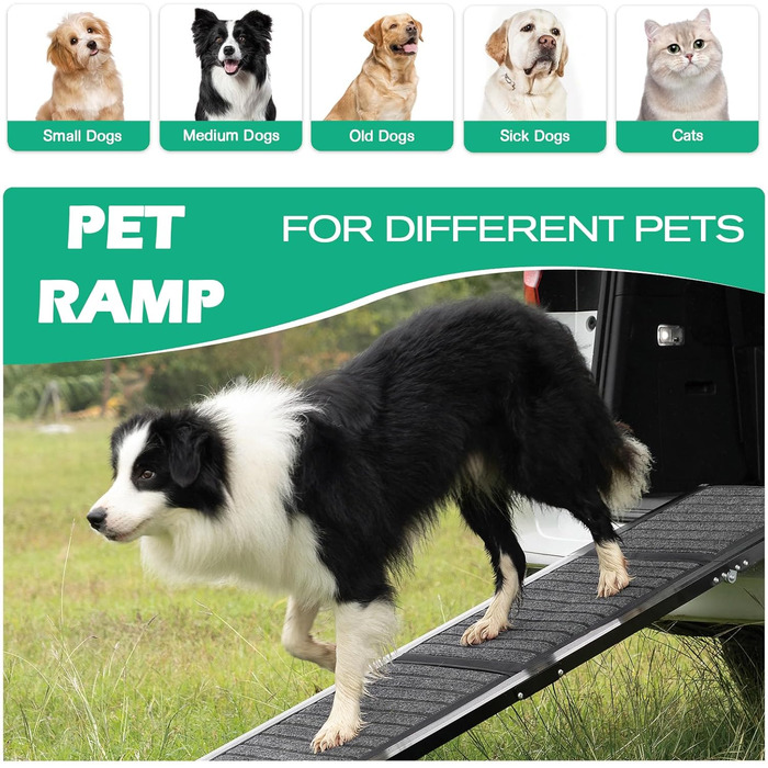 Рампа для собак у автомобіль, складана, портативна, з антиковзким покриттям, для середніх та великих собак до 113,4 кг, підходить для авто, SUV та вантажівок (180,1 см)