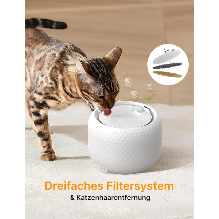 Водяний фонтанчик для котів, 1.8L, з тихим насосом та фільтром з активованого вугілля