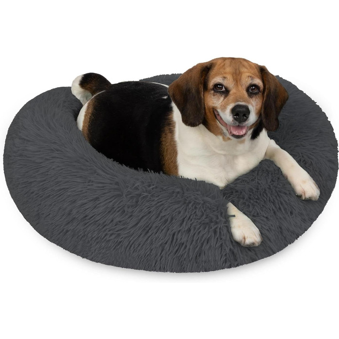 Кругле ліжко для собак Normani - ергономічне, з високим бортиком, 80 см x 80 см x 24 см, колір антрацит