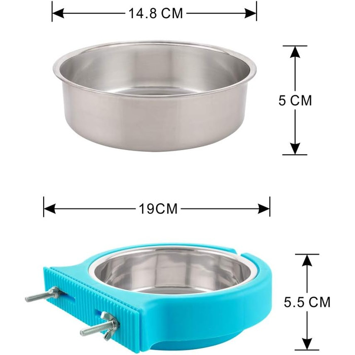 Набір мисок для корму для клітки, підвісні, знімні, з нержавіючої сталі, для собак, котів, дрібних тварин, блакитні, з гофрованим затискачем