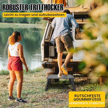 Алюмінієва розкладна сходинка-підставка, 300 кг, 3 сходинки, регульована висота, широка антиковзка поверхня, для автодому, саду та сходинок для собак, легка та складна (Чорний)