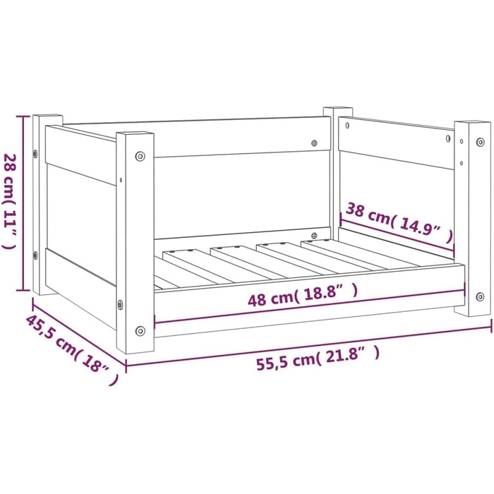 Крісло-ліжко для собак та котів біле, 55,5x45,5x28 см, масив дерева, сосна