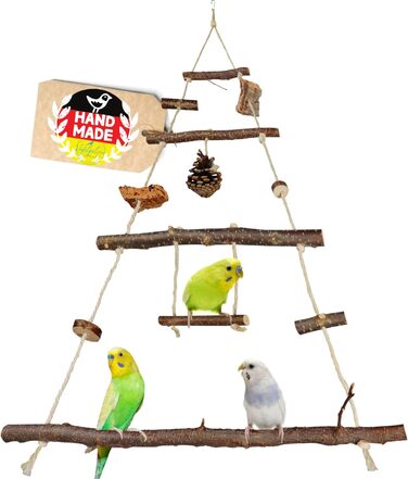 Ігровий майданчик для птахів Vogelgaleria® з натурального дерева | Гойдалка для хвилястих попугаїв | Іграшка для маленьких папуг | Іграшка для корелл | Підвісний ігровий майданчик для хвилястих попугаїв