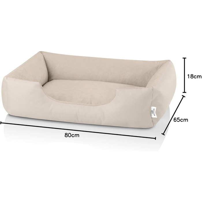 Ліжко для собак BedDog Zara, м'яке лежання для собак середніх порід, корзина для собак, диван для собак, знімний та пральний чохол, 80 x 65 x 18 см, світло-бежевий (LIGHT-SAND)