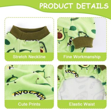 Піжама для собак Sebaoyu - піжама для маленьких собак, Yorkie, Chihuahua, Теacup, цуценят (жовтий гусак, велюр, еластична, можна прати в пральній машині) (Авокадо, Medium)