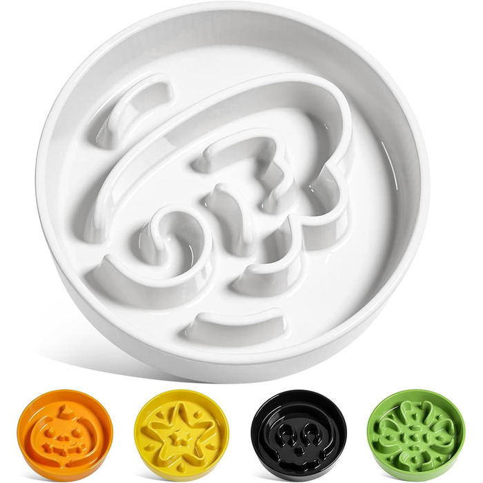 Миска для собак LE TAUCI для повільного годування, кераміка, 675 мл, для маленьких та середніх порід, протиковзаюча, білий колір