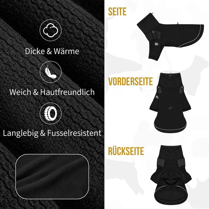 Пуловер для собак OneTigris, теплий флісовий одяг з петлями для ніг та отвором для повідка, зручний для вигулу, чорний, L (20-30 кг), XL (27-41 кг, обхват грудей 77 см, обхват шиї 60 см)