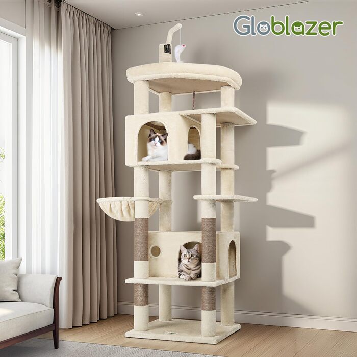 Комплекс для котів Globlazer Kratzbaum Beige 188 см з 2 будиночками, платформами та іграшками