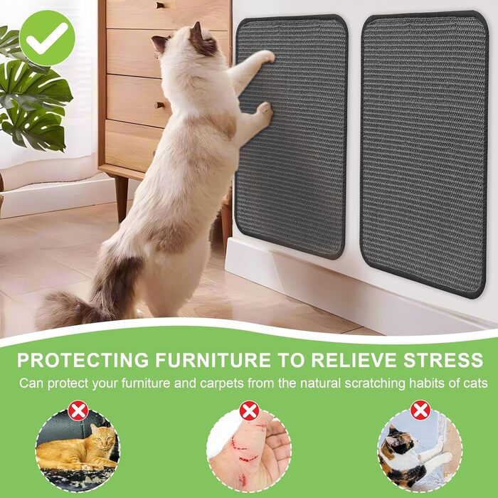 Килимок для дряпання котів на стіну, 2 шт. 25 x 50 см, сизаль, захист меблів