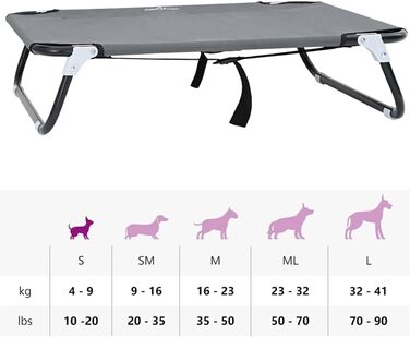 Складане ліжко для собак середніх порід від vidaXL – метал та тканина | Зручне підняте ліжко для дому та вулиці, довговічні меблі для тварин, сучасний дизайн (70 x 46 x 18 см, світло-сірий)