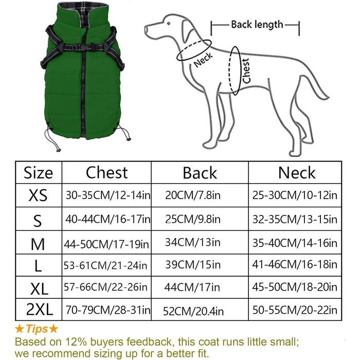 Зимові куртки для собак, шлейки, водонепроникна куртка з флісовою підкладкою, відображаюча, персоналізована, оранжевий, XL (довжина спини 44 см), XXL (довжина спини 52 см), зелений