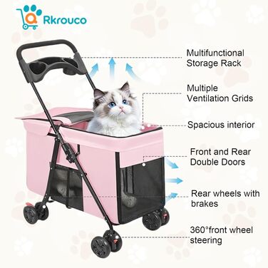 Дитяча коляска для тварин для котів та собак, рожевий колір, до 25 кг