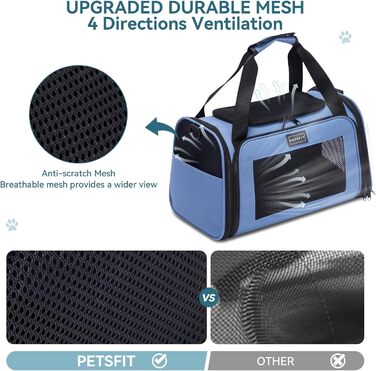 Переноска для котів і маленьких собак Petsfit, легка, з ременем безпеки та розширюваним матом, синя, розмір L
