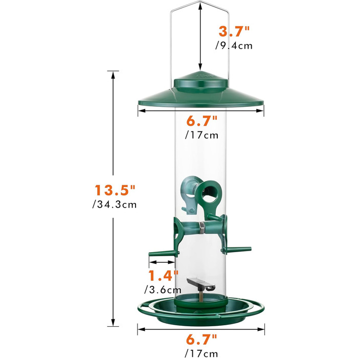 Годівниця для птахів iBorn на відкритий простір – годівниця для птахів з металу, місткість 900г, 4 отвори для годування, чорний/зелений колір