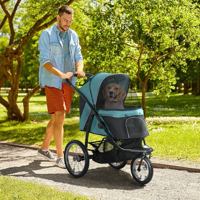 Візок для собак та котів PawHut - розкладний, до 20 кг, з великими колесами та кошиком для зберігання, темно-зелений