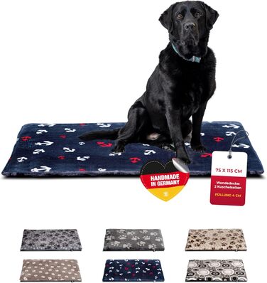 Лежак для собак HS-Hundebett, двосторонній, 75x115 см, зручний, 3 см наповнення, для дивану, авто і клітки, синій, вироблено в Німеччині