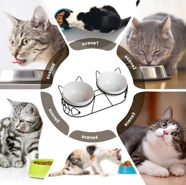 Підвищені годівниці для котів - набір 3 шт. з кераміки, нахил 15°, для котів та маленьких собак, подвійний набір