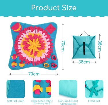 Килимок для собак Nobleza, інтелектуальна іграшка для пошуку їжі, 70x70 см, блакитний