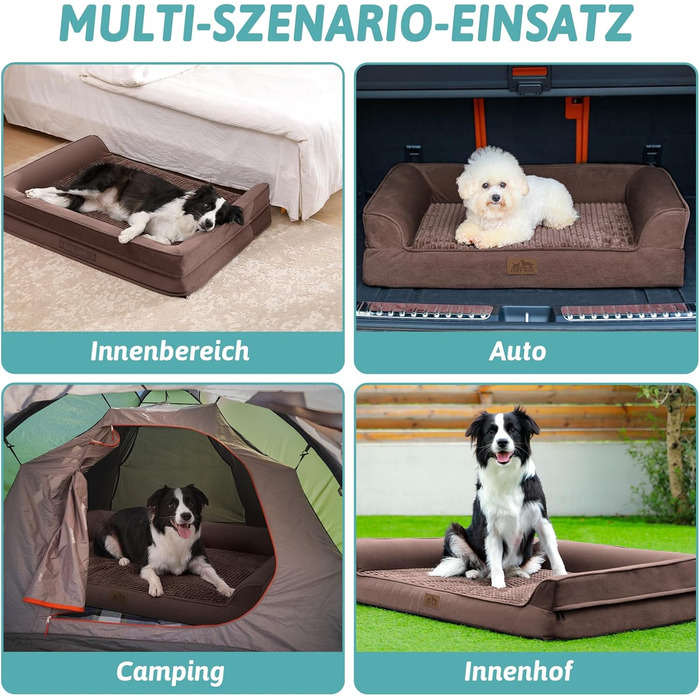 Ортопедичне ліжко для собак маленьких порід, водонепроникне диванчик для тварин з бортиками, з підтримуючою піною, зручне ліжко з знімним, пральним чохлом, водонепроникний наповнювач, антиковзаюче покриття (107 x 76 x 19 см, Колір: Коричневий)