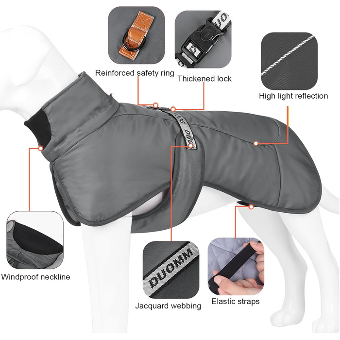 Водонепроникна тепла куртка-жилет для собак великих та середніх порід, 4XL, сірий колір