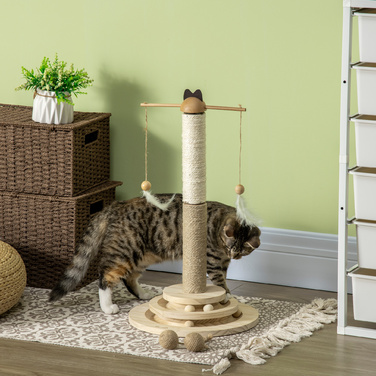PawHut Cat Tower 56H см з 3-рівневим поворотним столом, дошкою для кігтеточок, іграшкою-м'ячем, кігтеточкою з натурального дерева для котів