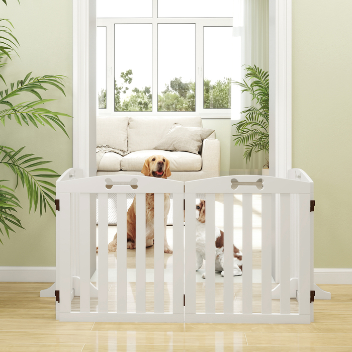 PawHut Barrier Dog 4 частини, 207,5 x 61 см складний дверний щиток з 2 опорними ніжками, окремо стоячі ворота для собак, сходові ворота для собак середнього розміру, для передпокою, сходи, білий | Аосом