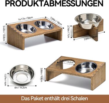 Підвищені годівниці для котів та собак KIRIGEN – дерев'яна годівниця з 3 знімними мисками з нержавіючої сталі, жовто-коричневого та темно-коричневого кольорів
