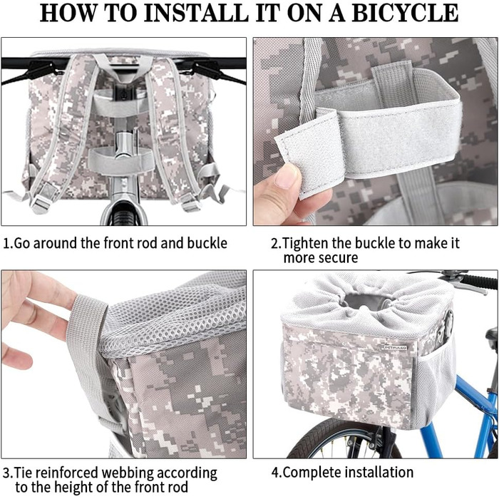 Велосипедна сумка-переноска для собак та котів до 6,8 кг, сірого кольору. З регульованим плечовим ременем та страхувальним тросом.