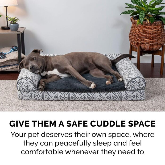 Холодне ліжко для собак Furhaven з гелевою піною, плюш та декор у стилі південно-західного килима, дизайн у стилі дивану знімний, пральний чохол, фіолетово-сірий, розмір L, 91 x 69 x 17 см