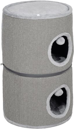 Кігтеточка Pawhut для котів, модульна, з блискавкою, розбірна, 3 яруси, 2 м'ячики, хованка, висота 69 см, сіра