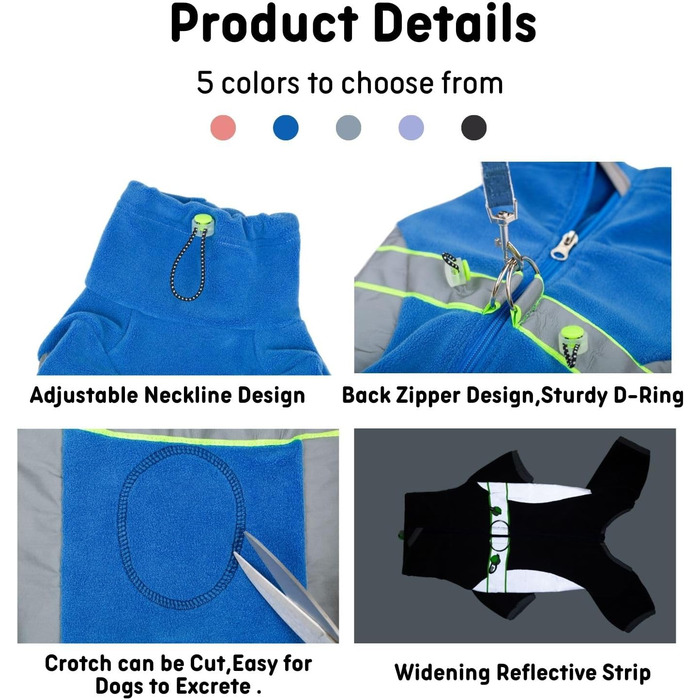 Теплий зимовий пуховик для собак BT Bär, блакитний, розмір S, з кільцем D, регульований, з блискавкою