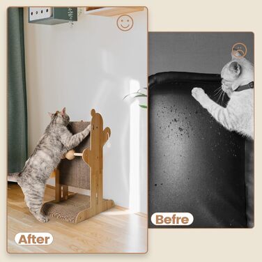 Кігтеточка YEMOO для котів, двостороння з картону, T-подібна, вертикальна, для захисту стін та диванів, з 3 сизалевих кульок та 2 плюшевих іграшок (Burlywood)