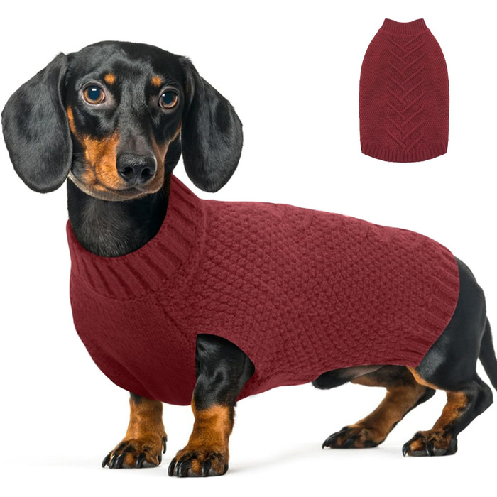 Теплий пуловер для собак, м'який, в'язаний, з косими смужками, бордовий, червоний, розмір L