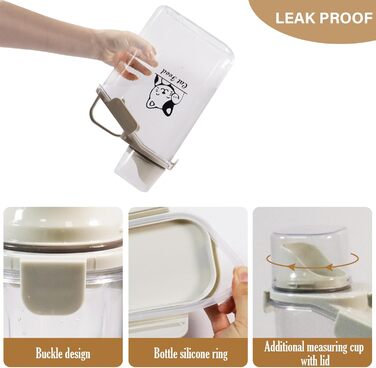 Контейнер для котячого корму 2.8L: герметична вантажниця для сухого корму з ручкою та мірним стаканчиком, BPA-free, прозора, для подорожей, 1391-Cat