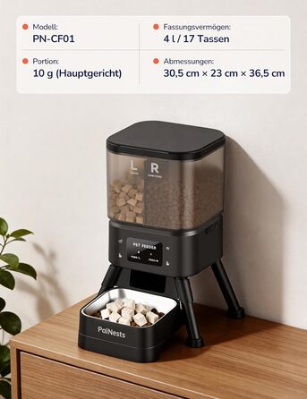 Автоматичний годівник для котів PalNests 4L з Wi-Fi, програмований таймер, керування через додаток, для котів та собак