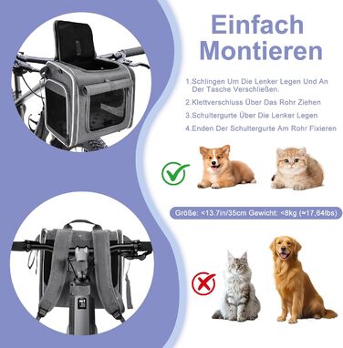 4-в-1 Корзина для собак на велосипед: корзина, рюкзак, велика сумка для котів та собак (до 8 кг)