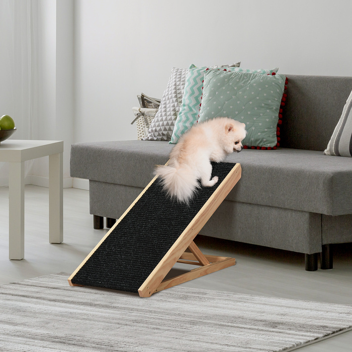 PawHut Pet Ramp Регульований пандус для собак з нековзним килимом з соснового дерева та поліестеру 90x40x61см для собак та котів