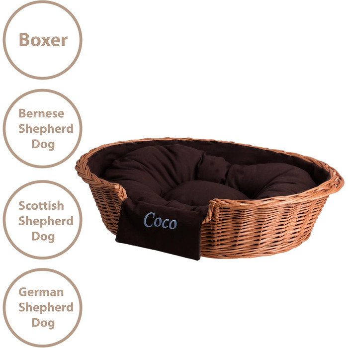 Плетенний корзинка для собак та котів з подушкою, 75x75 см, натуральне плетіння