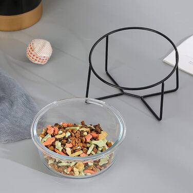 Скляна годівниця для котів та собак на підставці - нахилена та піднята миска для води та корму, 500 мл