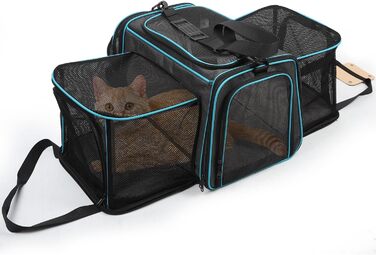 Транспортна переноска для котів та собак, складана, з мішковою сіткою зверху та з боків, з плечовим ременем та знімним килимком