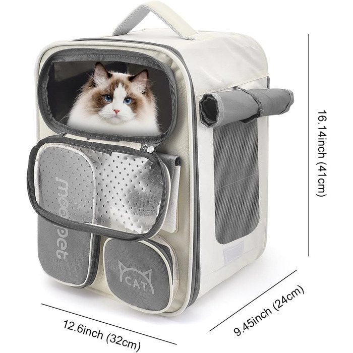 Рюкзак для кота та маленьких собак з вентиляцією, безпечною лінійкою та килимком для тварин