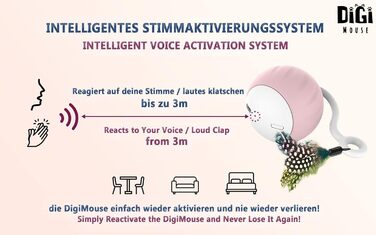 DigiMouse інтерактивна іграшка для котів з голосовою активацією, 4 змінними пір'їнами, котячою м'ятою, електричний котячий м'яч, LED-підсвітка, USB-C